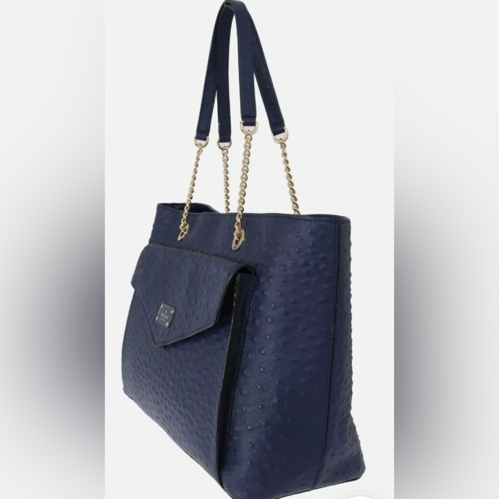 Authentic Kate Spade Blue Leather Halsey la vita Ostrich Handbag and wallet - Picture 8 of 16